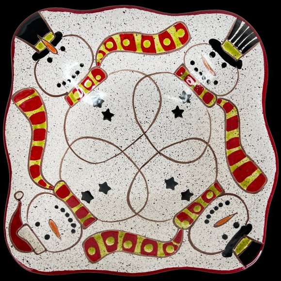 Grasslands Road Pottery Snowman Bowl Hats Winter Christmas Holiday Speckled Red - Picture 4 of 9